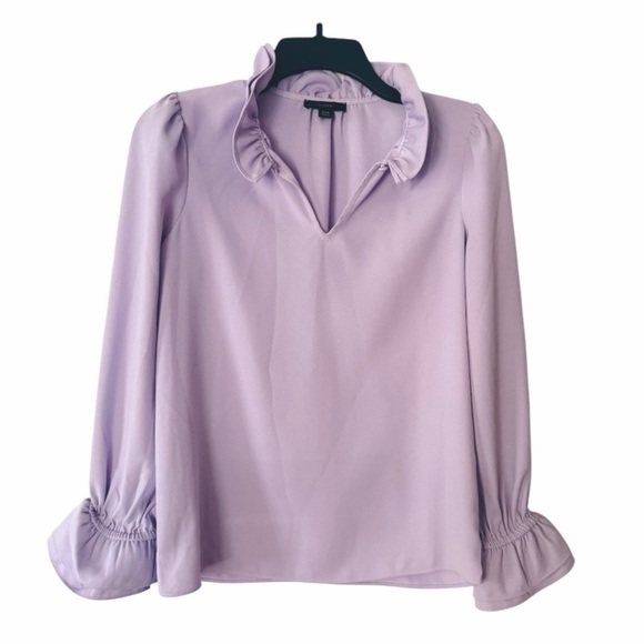 J. Crew Ruffle-neck Top in Lavender 365 Crepe Style #AW095 XXS - Picture 3 of 13